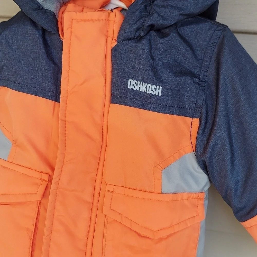 NWOT OshKosh B'gosh Orange and Blue Winter Snowsuit Coat and Bibs 12 Months